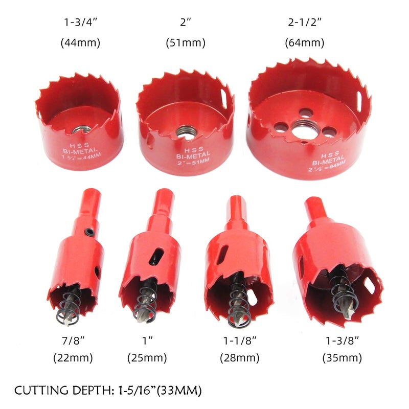 Laiwei Bi-Metal Hole Saw Kit, 7 Pcs 7/8" to 2-1/2" General Purpose Hole Saw Drill Bits, HSS Hole Cutter with Arbor for Wood, Plastic, Drywall, Size(22,25,28,35,44,51,64) - Image 2